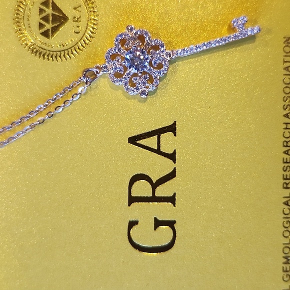 Radiant Moissanite 925 Sterling Siver Gold Key Pendant Necklace #30 - Picture 4 of 4